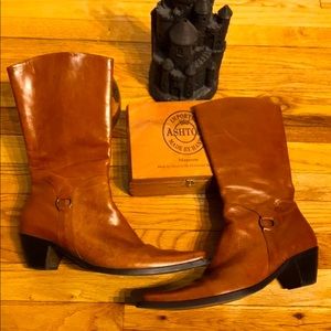 Sergio Bianchi Leather Western Vintage Cowgirl Mid Calf Texas Cognac Italy🇮🇹